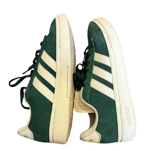Adidas VL Court 2.0 Sneakers Green Suede White Stripes Men 8.5 US / Women 9.5 - Picture 4 of 7